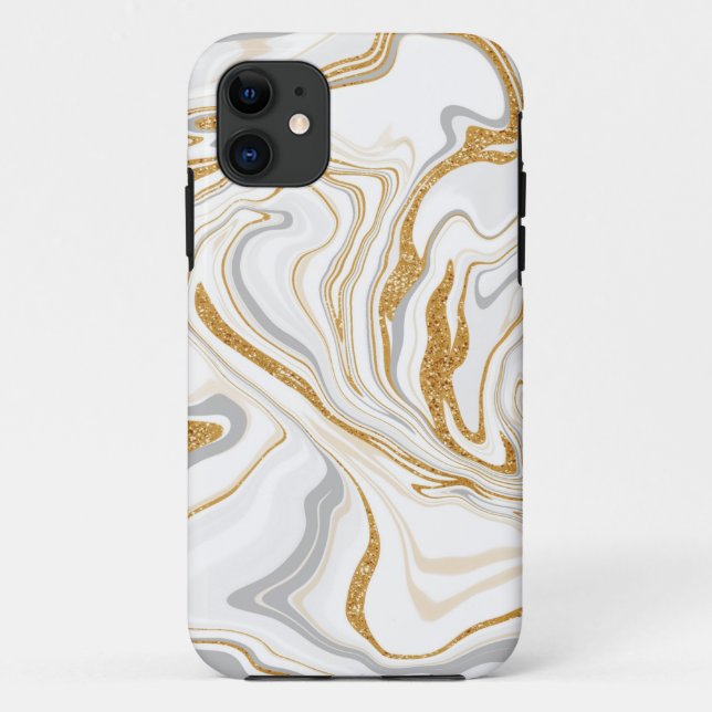 White, Gold and Grey Marble Like Swirls Fluid Art  Case-Mate iPhone Case (Back)