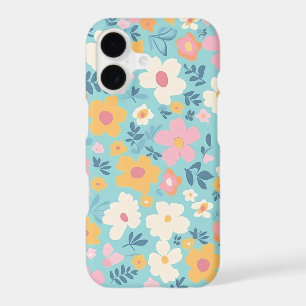 White, Gold and Pink Floral Pattern On Aqua