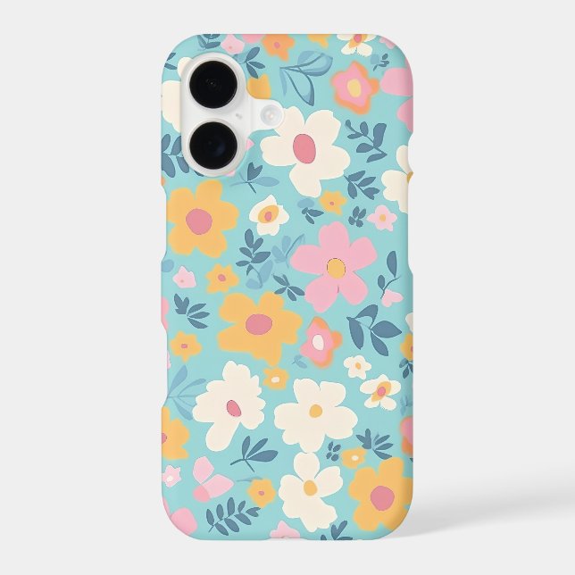 White, Gold and Pink Floral Pattern On Aqua (Back)
