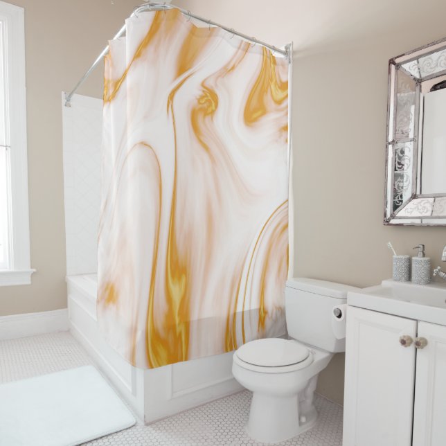 White Gold And Pink Marble Shower Curtain (In Situ)
