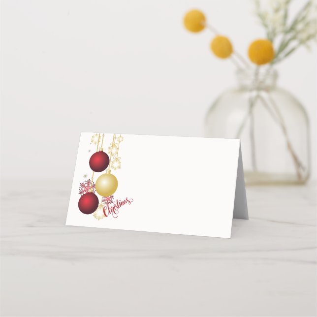 White, Gold and Red Christmas Party Place Card (Front)