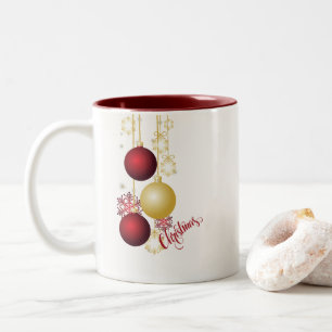 White, Gold and Red Christmas Party Two-Tone Coffee Mug