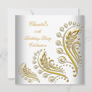 White Gold Any Age Elegant Birthday Party Floral Invitation