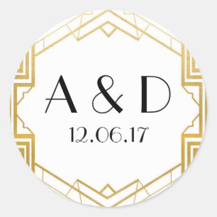 White & Gold Art Deco 1920's Round Stickers Label