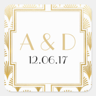 White & Gold Art Deco 1920's Round Stickers Label