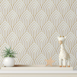 White Gold Art Deco Geometric Arch Wallpaper