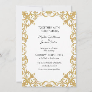 White Gold Baroque Leaf Wedding Invitation