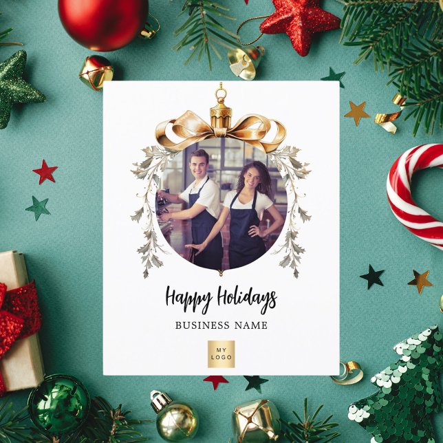 White gold bauble business photo Christmas card (Creator Uploaded)