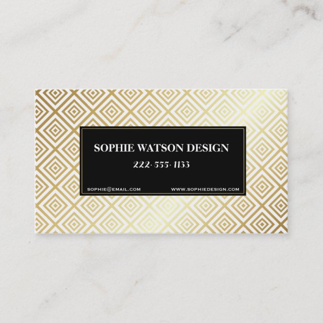 White Gold & Black Metallic Classic Business Card (Front)