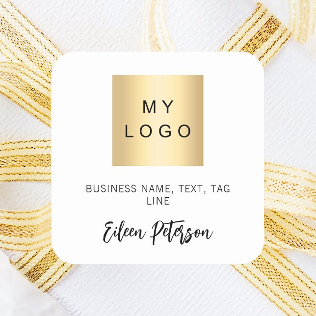 White gold black name signature business logo square sticker (Creator Uploaded)