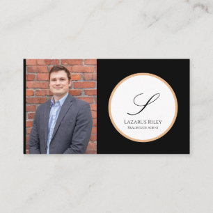 White, Gold & Black Personalised Photo & Name Business Card