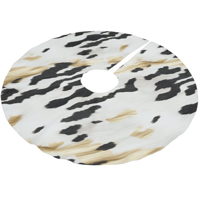 White Gold Black Southwest Cowhide Brushed Polyester Tree Skirt (Angled)