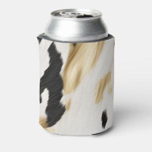 White Gold Black Southwest Cowhide Can Cooler
