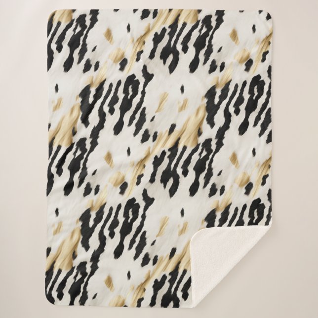 White Gold Black Southwest Cowhide Sherpa Blanket (Front)