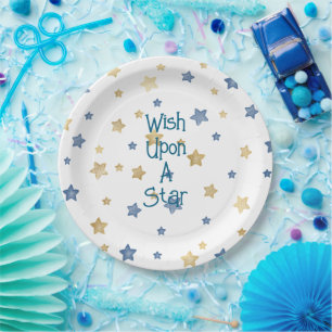 White Gold Blue Wish Upon A Star Birthday Paper Plate