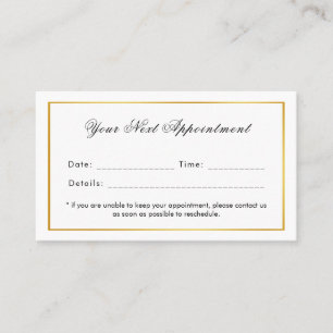 White Gold Border Elegant Minimalist Single Use Appointment Card