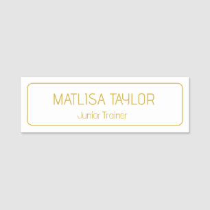 White & Gold Border Elegant Professional Employee  Name Tag