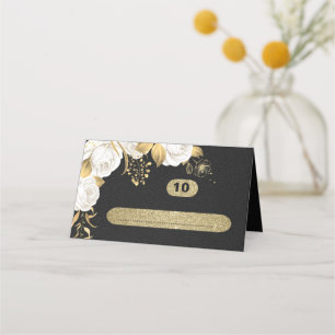 white gold botanical black place card