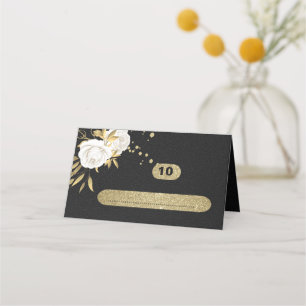 white gold botanical black place card