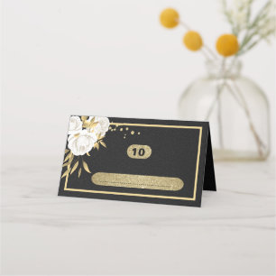 white gold botanical geometric black place card