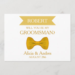 White & Gold Bow Will you be my Groomsman? Invitation