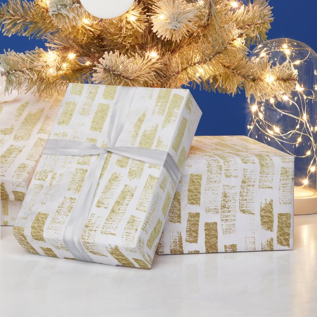 White Gold Brick Wall Pattern Modern Gift Wrap (Holidays)