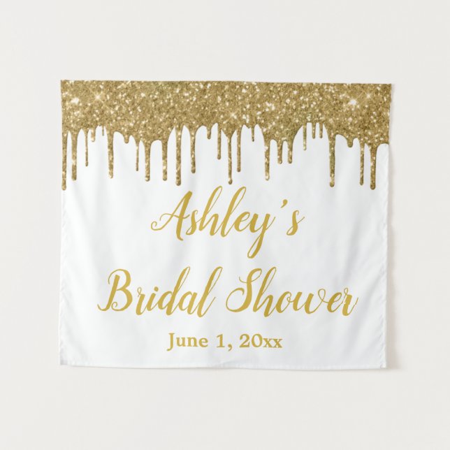 White Gold Bridal Shower Backdrop Photo Booth Prop Tapestry (Front (Horizontal))