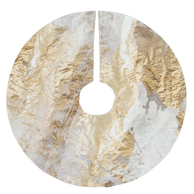 White-gold brush painted texture. brushed polyester tree skirt (Front)