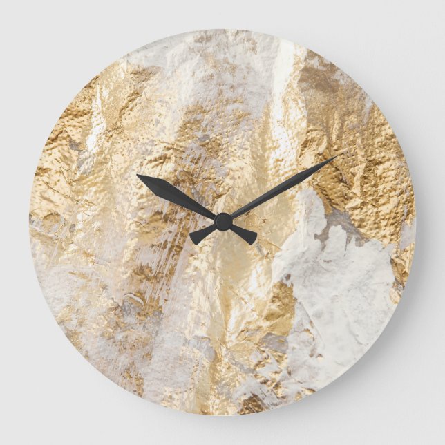 White-gold brush painted texture. large clock (Front)