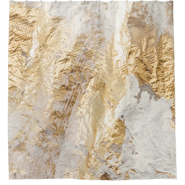 White-gold brush painted texture. shower curtain (Front)