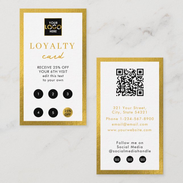 White Gold Business Logo QR Code Loyalty  Business Card (Front/Back)