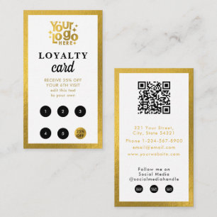White Gold Business Logo QR Code Loyalty Retro Business Card