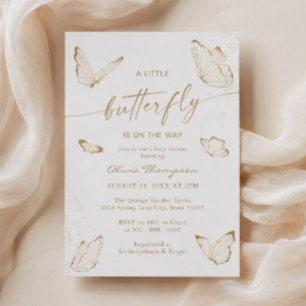 White Gold Butterfly Baby Shower Invitation