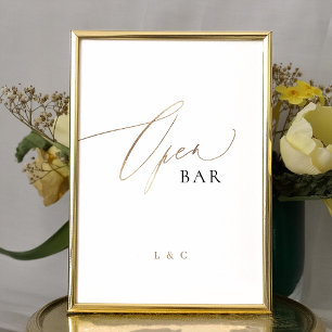 White Gold Calligraphy 5 x 7 Wedding OPEN Bar Sign