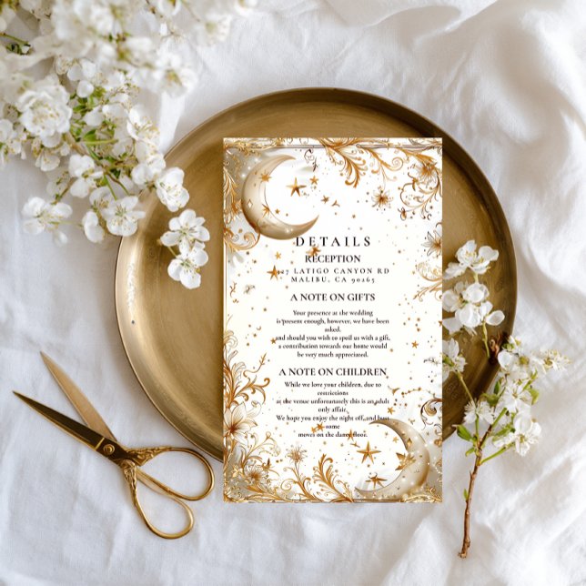 White Gold Celestial Moon & Stars Wedding Enclosure Card (Creator Uploaded)