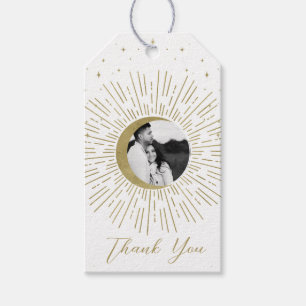 White Gold Celestial Sunburst Moon Photo Wedding Gift Tags