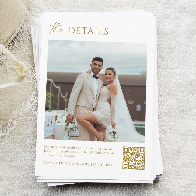 White Gold Champagne Photo Wedding Details Qr Code Enclosure Card (Creator Uploaded)