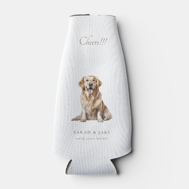 White & Gold Cheers!!! Custom Pet Wedding  Bottle Cooler (Front)