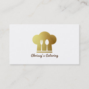 White & Gold Chef Hat Eating Utensils Minimal Business Card