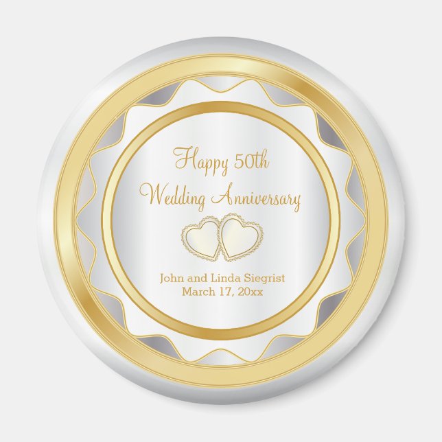 White & Gold Chevron 50th Wedding Anniversary Magnet (Front)