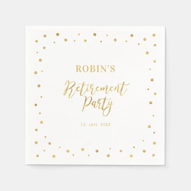 White & Gold | Chic Confetti Retirement Party Napkin (Front)