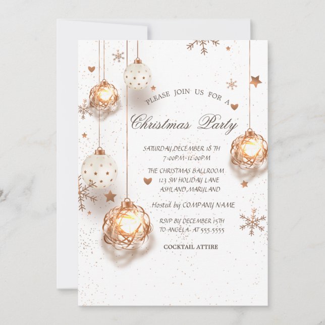 White Gold Christmas Balls Christmas Company Party Invitation (Front)