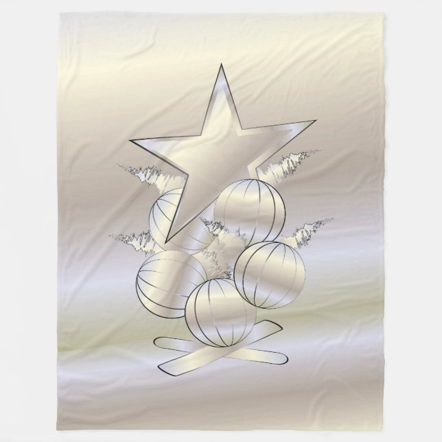 White gold Christmas Fleece Blanket (Front)