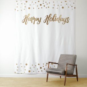 White Gold Christmas Holiday Photo Backdrop Tapestry
