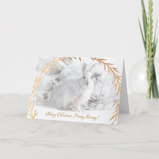 White Gold Christmas Honey Bunny In Snow Card (Front)