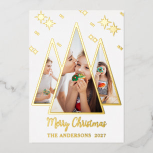 White Gold Christmas Tree Photo Foil Holiday Card