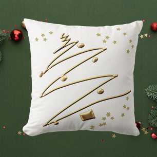 White & Gold Christmas Tree Throw Pillow