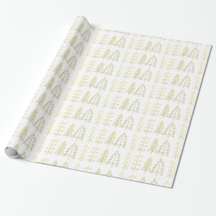 White Gold Christmas Trees Pattern Modern Wrapping Paper