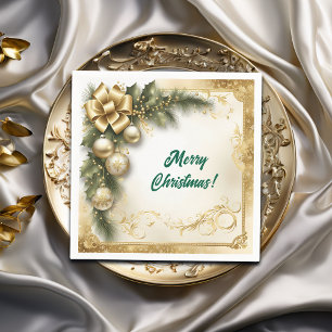 White Gold Christmas Vintage Napkin