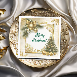 White Gold Christmas Vintage Napkin